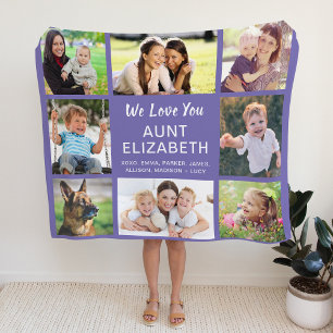 Aunt 8 Photo Collage Purple Fleece Blanket