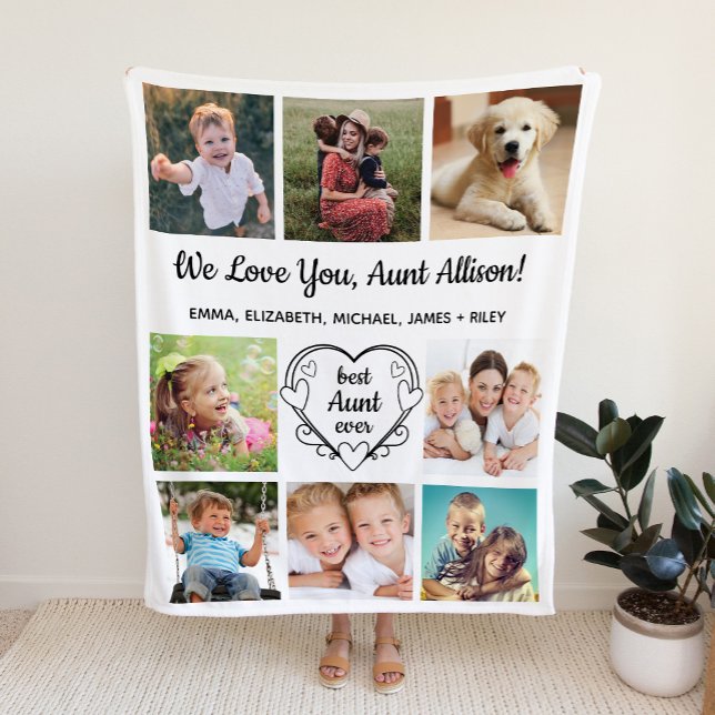 Aunt 8 Photo Collage White Fleece Blanket (Creator Uploaded)