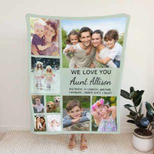 Aunt 9 Photo Collage Sage Green Fleece Blanket