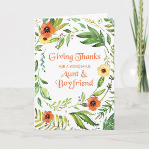Aunt and Boyfriend Give Thanks Thanksgiving Wreath Card