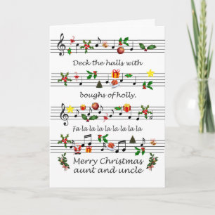 Aunt and Uncle Christmas Music Deck The Halls Holiday Card