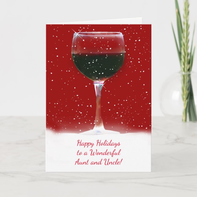 Aunt and Uncle Funny Wine Happy Holidays Card (Front)