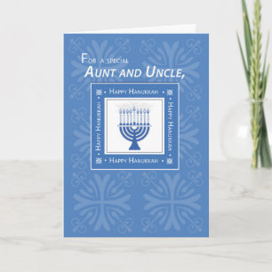 Aunt and Uncle Hanukkah Wishes Blue Menorah Holiday Card