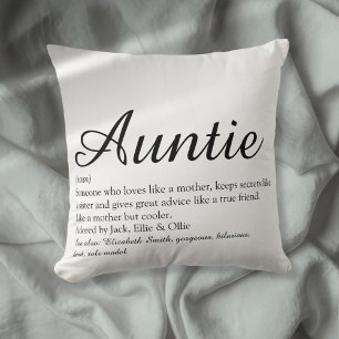 Aunt Auntie Definition Black and White Chic Script Cushion
