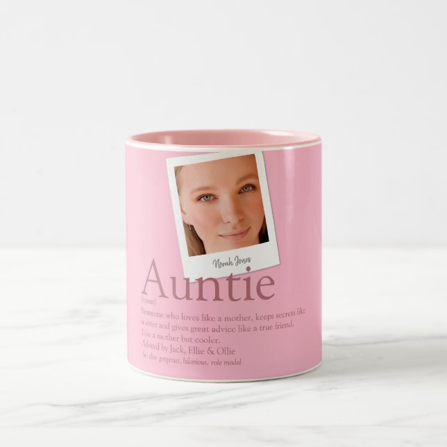 Aunt Auntie Definition Photo Modern Fun Pink Two-Tone Coffee Mug (Center)