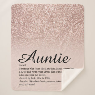 Aunt Auntie Definition Script Rose Gold Glitter Sherpa Blanket