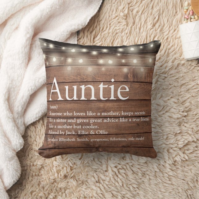 Aunt Auntie Definition String Lights Rustic Wood Cushion (Blanket)