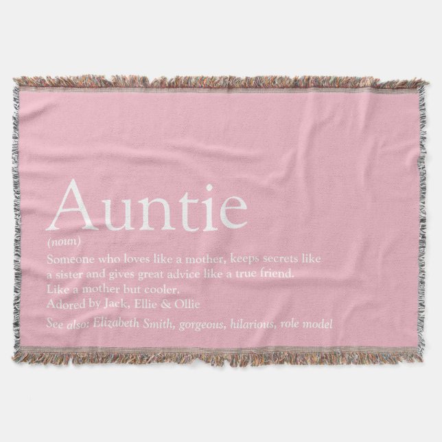 Aunt Auntie Girly Pink Modern Fun Cool Throw Blanket (Front)