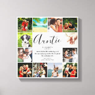 Aunt Auntie Quote Script 12 Photo Collage Canvas Print