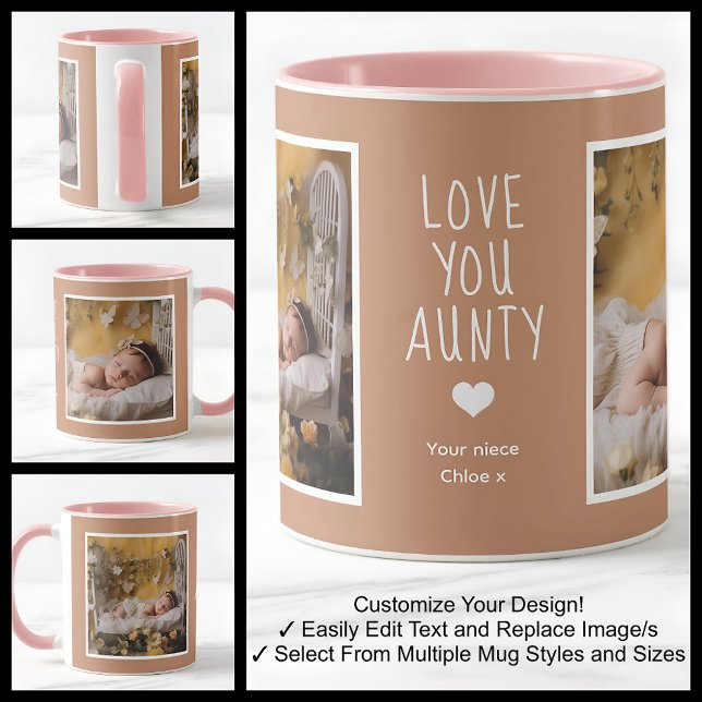 Aunt Aunty Love You Photos Modern Brown C84 White Mug (Creator Uploaded)