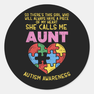 Aunt Autism Awareness Shirt Girl Piece Of My Heart Classic Round Sticker