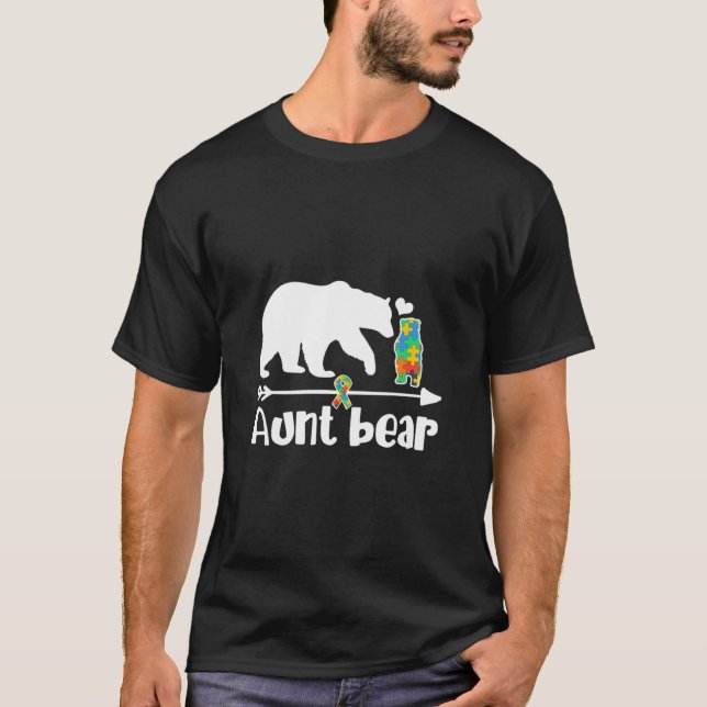 Aunt Bear Autism Awareness Puzzle Piece Support Au T-Shirt (Front)