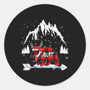 Aunt Bear Buffalo Plaid Christmas Funny Santa Hat Classic Round Sticker