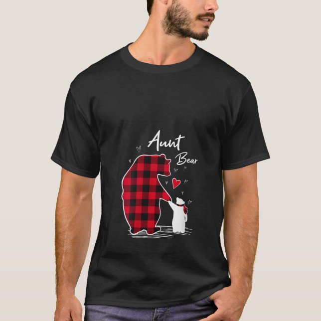 Aunt Bear Christmas Pajama Red Buffalo Plaid V Nec T-Shirt (Front)
