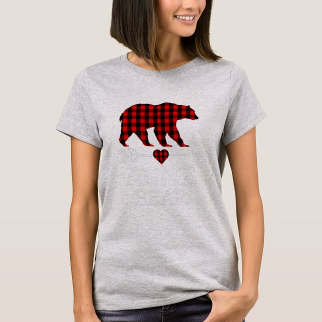 Aunt Bear Christmas Pajama Red Plaid Buffalo T-Shirt (Front)