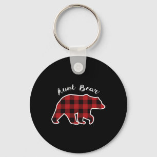 Aunt Bear Women Red Plaid Christmas Pajama Gift Key Ring