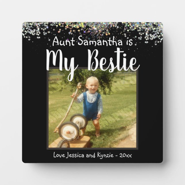 Aunt Bestie Glitter Desk Photo Plaque (Front)