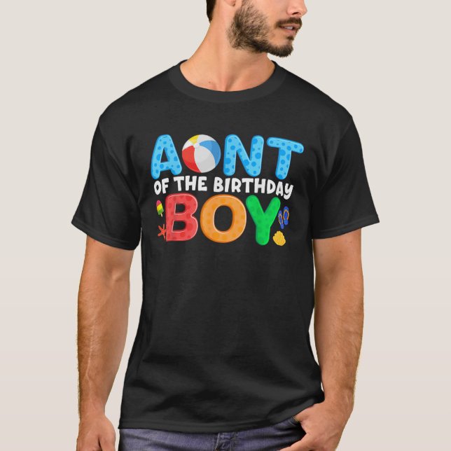 Aunt Birthday Boy Kids Beach Ball Theme Party Pool T-Shirt (Front)