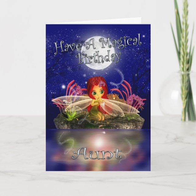 Aunt Birthday Card - Cute Little Fairy - Water Sc (Front)