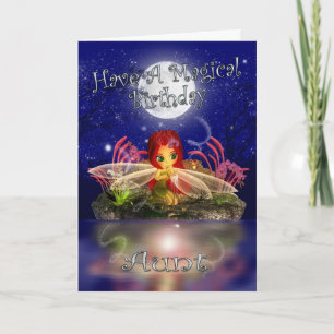 Aunt Birthday Card - Cute Little Fairy - Water Sc