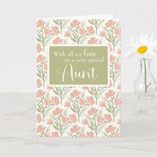 Aunt Birthday Pink Flower Pattern  Card (Small Plant)