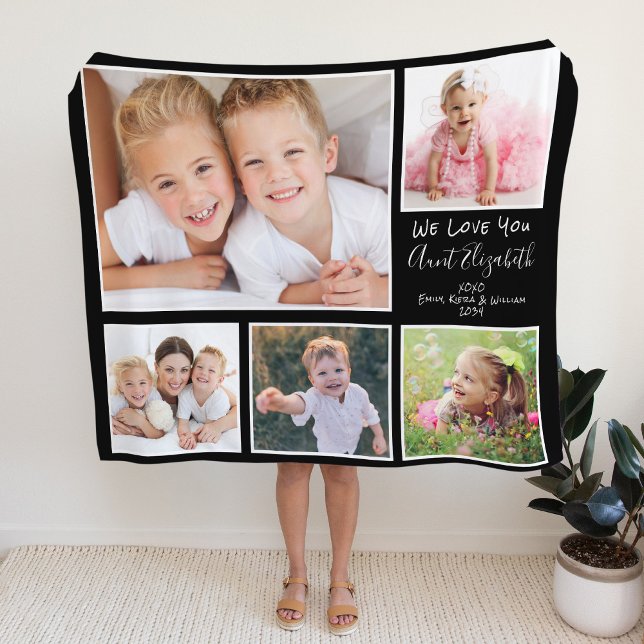 Aunt Black Photo Collage Fleece Blanket (Creator Uploaded)
