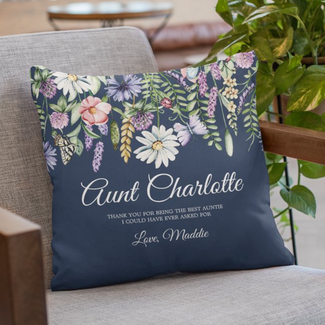 Aunt Custom Message From Niece Wildflowers Cushion (Aunt Custom Message From Niece Wildflowers Throw Pillow
)