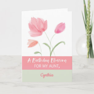 Aunt Custom Name Religious Birthday Blessing Pink Card