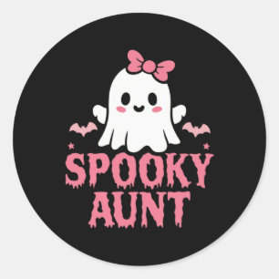 Aunt Family Cute Pink White Ghost Boo Halloween Classic Round Sticker