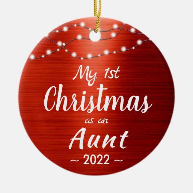 Aunt First Christmas String Lights Photo Ceramic Ornament (Front)