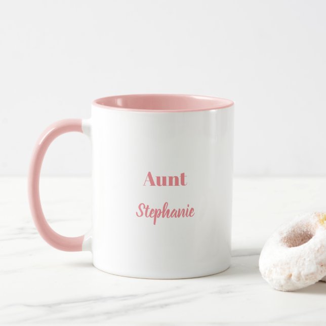 Aunt Gifts Custom Name Salmon Pink White Cute Mug (With Donut)
