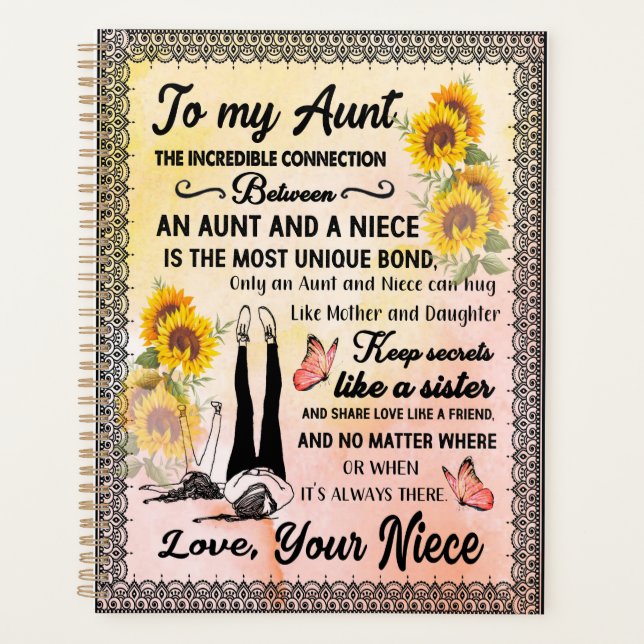 Aunt Gifts | Letter To My Aunt Love From Niece Planner (Front)