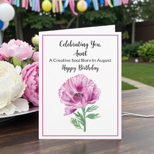 Aunt Happy August Birthday Purple Poppy Card