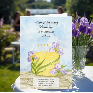 Aunt Happy February Irises Birthday Cake Card