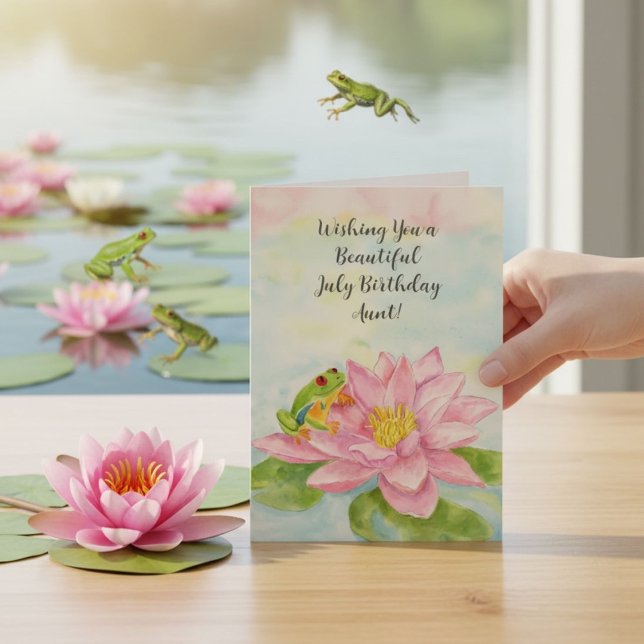 Aunt Happy July Birthday with Waterlily Card (Creator Uploaded)