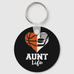 Aunt Life Basketball Hockey Heart Split Sports Gam Key Ring