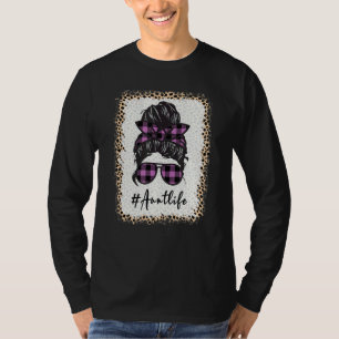 Aunt Life Bleached Auntlife Leopard Messy Bun Moth T-Shirt