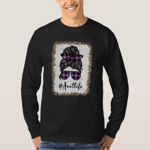 Aunt Life Bleached Auntlife Leopard Messy Bun Moth T-Shirt