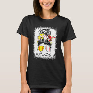 Aunt Life Softball Baseball Mothers Day Messy Bun T-Shirt