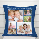 Aunt Love You Photo Collage Blue Cushion<br><div class="desc">Give the world's best aunt a fun custom photo gift. This classic blue throw pillow features a 6 photo collage of her nieces, nephews, family, pets, etc., their names and "We Love You" or "I Love You" and whether she is called "Auntie, " "Tia, " etc., in modern white typography....</div>