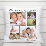 Aunt Love You Photo Collage Cushion<br><div class="desc">Celebrate your aunt with this custom photo collage pillow. You can personalise with six photos of her nieces, nephews, other family members, etc., and customise the expression to "I Love You" or "We Love You, " and whether she is called "Aunt, " "Auntie, " "Tia, " etc. You can also...</div>