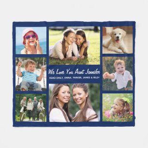 Aunt Love You Photo Collage Personalised Blue Fleece Blanket