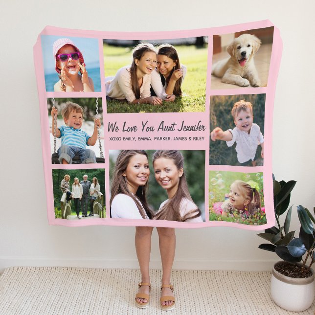 Aunt Love You Photo Collage Pink Fleece Blanket (Creator Uploaded)