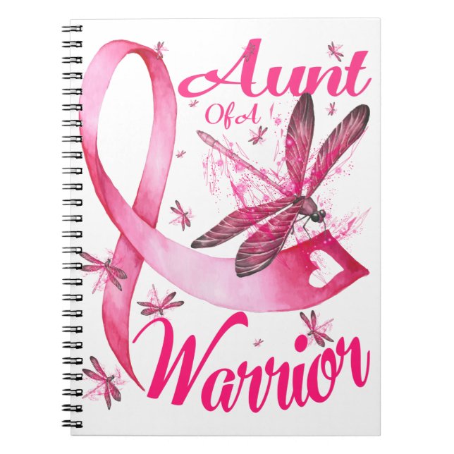 Aunt Of A Warrior Dragonfly Breast Cancer Notebook (Front)