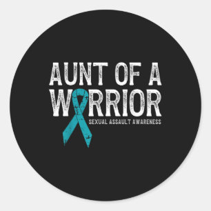 Aunt Of A Warrior Ual Ault Awareness Ribbon Preven Classic Round Sticker