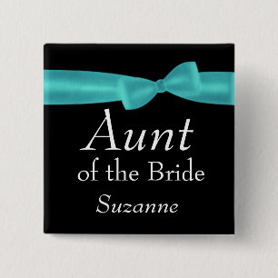 AUNT of Bride Aqua Bow Wedding Custom Name Y136 15 Cm Square Badge