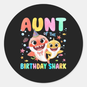 Aunt Of The Birthday Family Shark Funny Kids Birth Classic Round Sticker