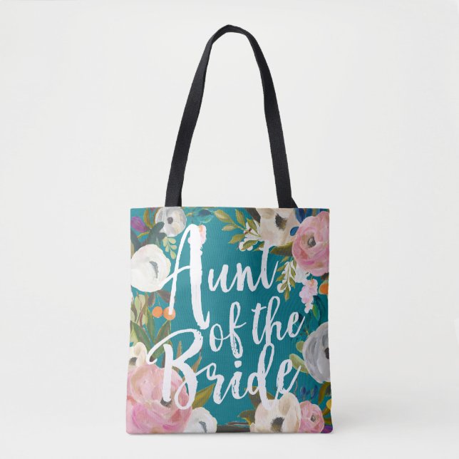 Aunt of the Bride Brushed Floral Wedding Tote (Front)
