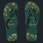 Aunt of the Bride Emerald Green & Gold Wedding Thongs<br><div class="desc">These gorgeous Aunt of the Bride emerald green and gold foliage flip flops feature golden foliage pattern and modern typography on timeless dark green background. It's a beautiful gift for your bridal party. View the collection on this page to find matching items. ♥Customise it with your information. ♥ If you...</div>