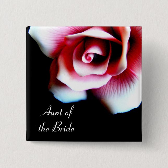 Aunt of the Bride Pink Rose I.D Button (Front)